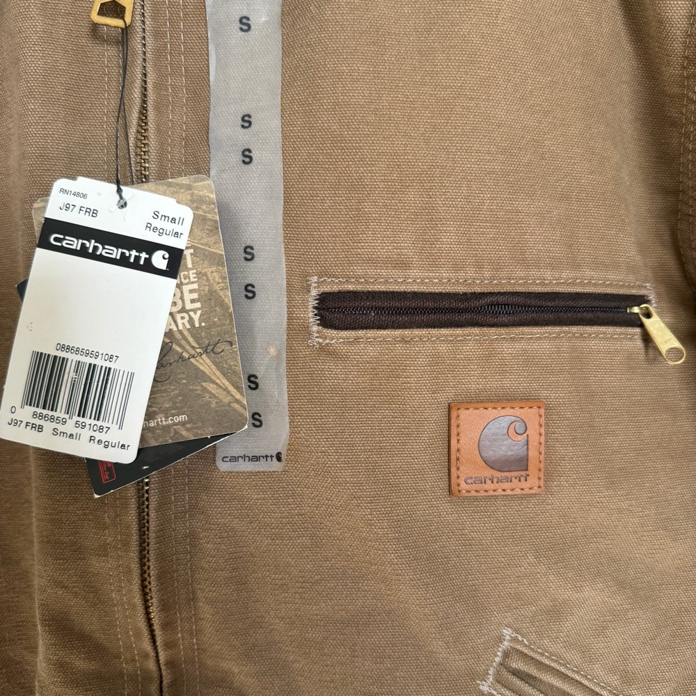VINTAGE NWT Carhartt Brown Duck Detroit Jacket Embroidered Back SzS Men - Picture 2 of 4